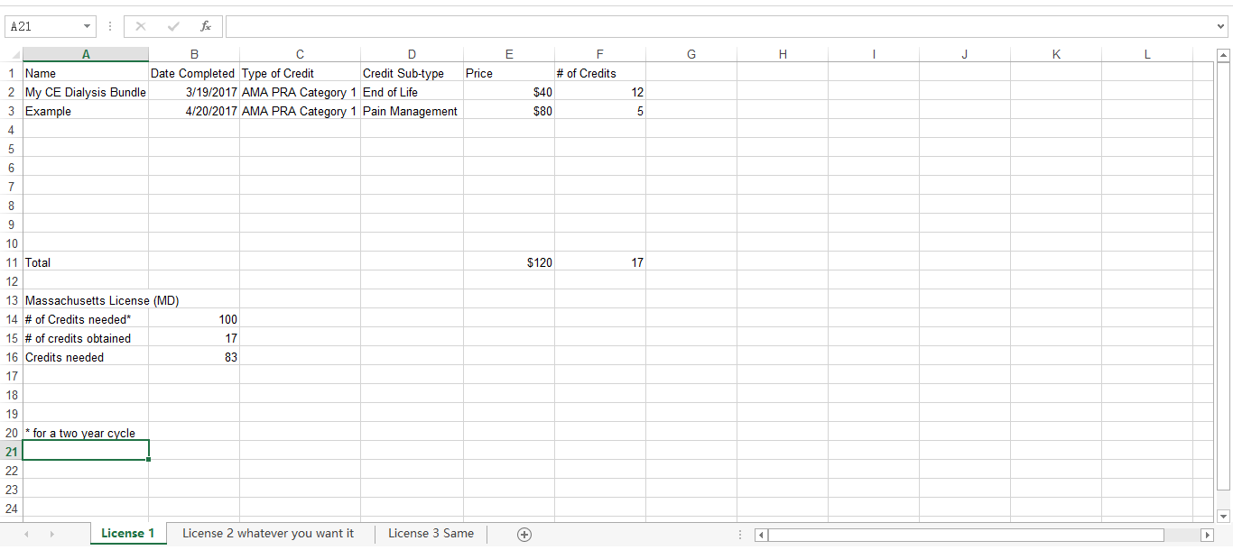 tracking CE with EXCEL